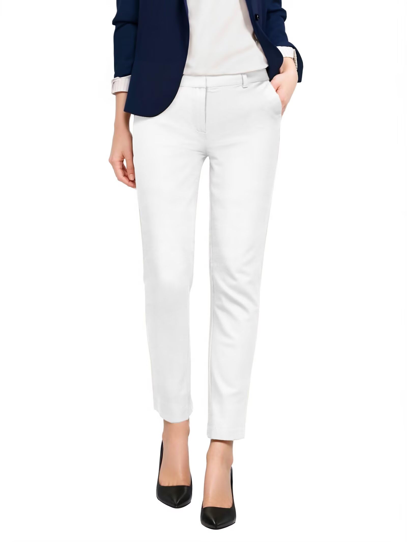 Photo 1 of & Company Womens Ultra Comfy Stretch Slim Fit Trousers Chino Pants with Pocket PW31201TNWX White 22