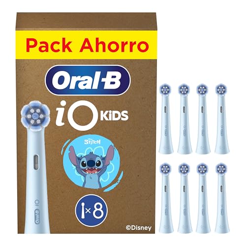 Oral-B iO Kids Disney Stitch Cabezales De Recambio Para Niños +6 Años, Pack de 8 Recambios Originales Para Cepillos De Dientes Eléctricos Oral B iO Kids, Suave Con Dientes y Encías Inestables