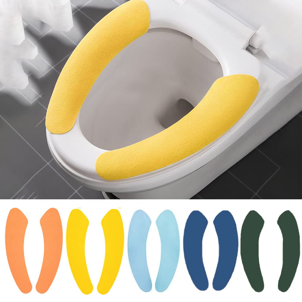 Photo 1 of 10 Pcs Five Color Bathroom Warmer Toilet Seat Cover Pads, Toilet Seat Cover Stretchable Portable Washable Toilet Seat Cover Pads for Toilet Rings of Different Shapes