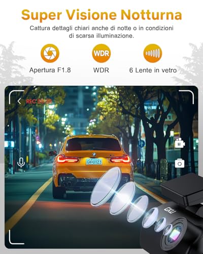 GKU 4K Car Dash Cam with UHD 2160P, Dashcam Car with WiFi 5.8GHz, 64G SD Card, 24H Parking Monitor, Super Night Vision, 170° Wide Angle, WDR, G-Sensor, Loop Recording, Max 256G