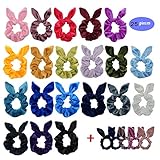 Chloven 25 Pack Hair Scrunchies Velvet Elastic Hair Bands Scrunchy Hair Ties Ropes Scrunchies for Women Girls Bunny Headband, Rabbit Ear Bow Scrunchies