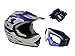 TMS Youth Kids Blue Flame ATV Dirt Bike Motocross Helmet with Goggles and Gloves (Large)