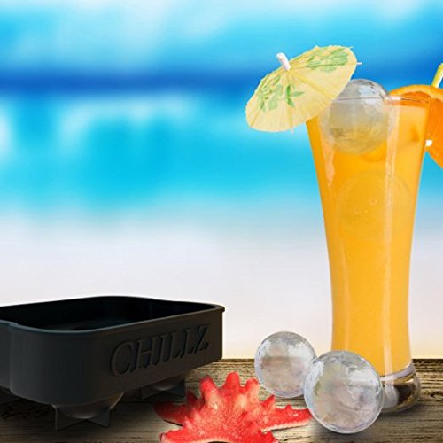 Chillz Ice Ball Maker Black Flexible Silicone Ice Tray Molds 4 X 4.5cm Round Ice Ball