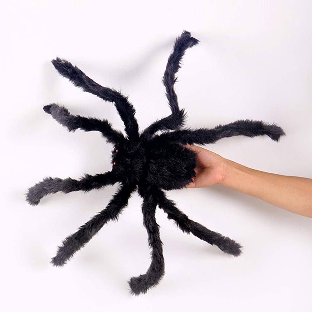 3 Pack Halloween Giant Spider Set, Large Fake Spider Realistic Hairy Spiders Halloween Indoor and Outdoor Yard Decoration, Creepy Black Spiders Comes With 24pcs Small Size Halloween Bat Kit for Gift