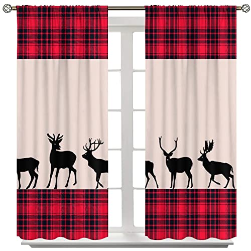 Kazynee Vintage Black Red Plaid Check Blackout Curtains for Bedroom