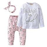 Derouetkia Newborn Baby Girls 3Pcs Outfit Set Letters Daddy Little Girl T-Shirt Tops Cartoon Pants With Headband (60(0-6 Months))