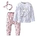 Derouetkia Newborn Baby Girls 3Pcs Outfit Set Letters Daddy Little Girl T-Shirt Tops Cartoon Pants With Headband (60(0-6 Months))