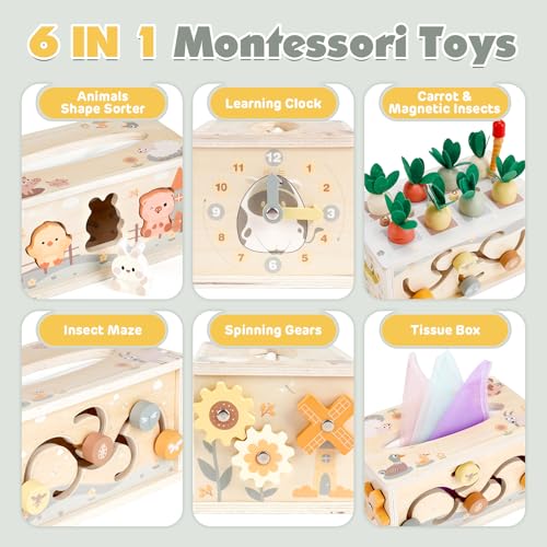 Vanplay Montessori Toy Baby 12 Months, 6-in-1 Tissue Box, Baby Toy from 1 Year, Wooden Toy, Motor Skills Toy from 1 2 3 Years, Girls Boy, Gift Child 1 Year
