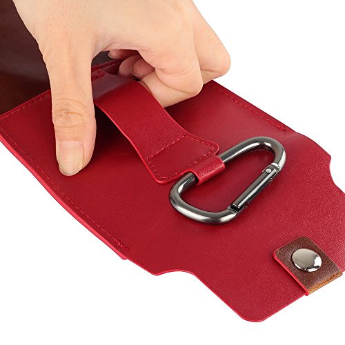 Cell phone Purse Bag by Rinastore, Crazy Horse Pattern Leather Wallet Side Pouch Waist Bag with Carabiner Hook for Apple iPhone/Samsung Galaxy Series and Other Phones under 6.5 inches (Maroon)