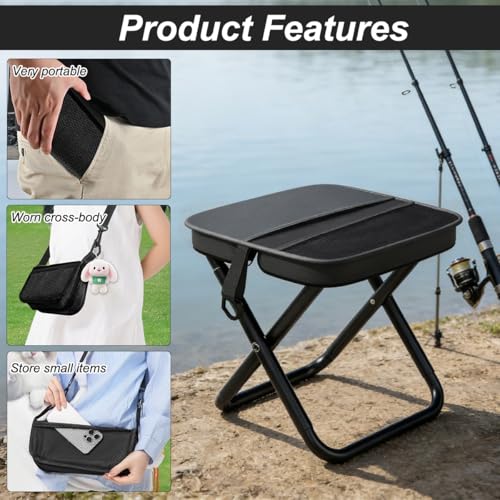 Portable Folding Stool, Folding Camping Chair with Strap and Bag, Portable Folding Stool, Lightweight Fishing Stool for Camping, Travel, Hiking and Outdoor Activities