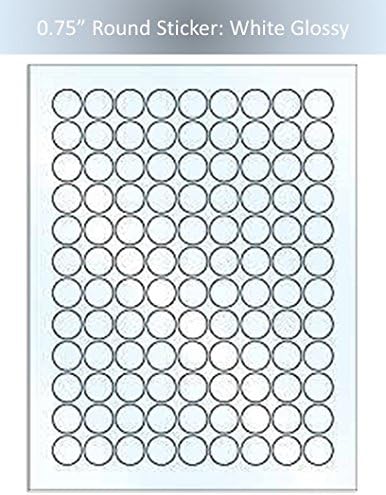 8 Sheets Blank Sticker Labels: 0.75" Round Label - White Glossy Finish - Party Favor Sticker