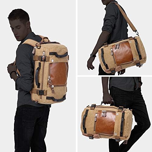 KAKA Travel Backpack ,Canvas Duffel Bag for Traveling,Leather Vintage Travel Bags for Men,Carry on Weekender 15.6" Laptop backpacks Bag ,khaki 7 KAKA Travel Backpack ,Canvas Duffel Bag for Traveling,Leather Vintage Travel Bags for Men,Carry on Weekender 15.6" Laptop backpacks Bag ,khaki