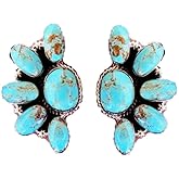 Bohemian Western Earrings Natural Turquoise Stud Earrings for Women Boho Vintage Western Ethnic Jewelry Gift