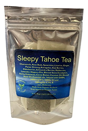 Dr Mom's Supplement Tea - Formulated for Sleep! LOADED with Vitamins! B12, C, E, D3, GABA, Omega 3s, superfoods, MELATONIN, and more! Organic. Calming Tea. (Sleepy Tahoe Tea, 14 Tea Bags)