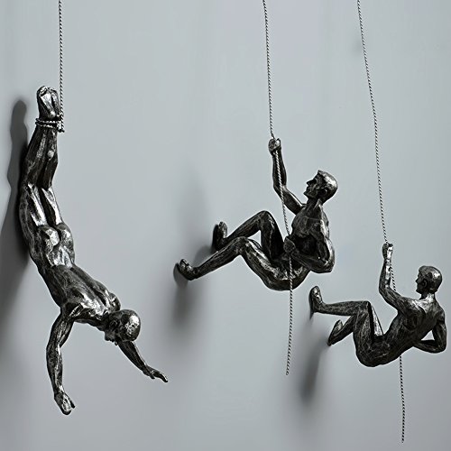 Olpchee 6Pcs Nordic Resin Climbing Man Wall Sculpture Creative Hand-Finished Wall Art Home Decor Sculptures Statues (Silver Rust) - Thumbnail 5