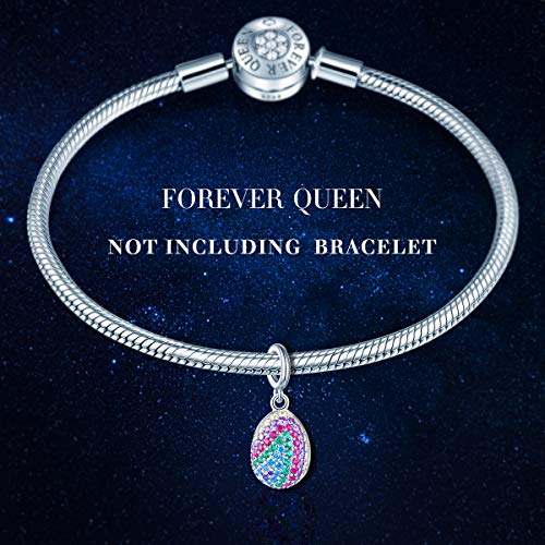 FOREVER QUEEN Easter Egg Charm, 925 Sterling Silver Colorful Happy Easter Faberge Egg Pendant Dangle Charm Bead fit Bracelet Necklace for Women Girls Mother Children (Silver) - Thumbnail 5