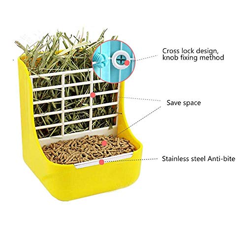 Misyue Hay for Bunnies Small Animal Supplies Plastic Pet Rabbit/Chinchillas 2 in 1 Feeder Bowls Double use for Grass/Food