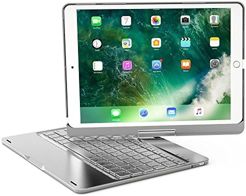 iPad 9.7 2018 Arabic Keyboard Case, 7 Colors Adjustment LED Backlit and Breathing Light Aluminum Wireless Bluetooth Keyboard with 360 Degree Rotatable Cover for iPad 9.7 2018 A1893 A1954 (Silver)