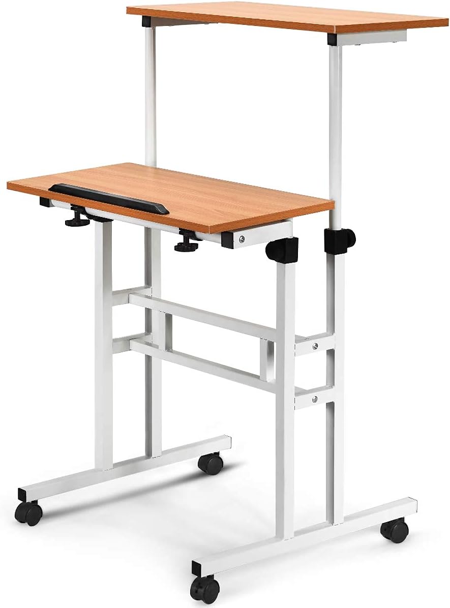 amazon standing desk on Amazon Com Tangkula Mobile Small Standing Desk Stand Up Desk Height Adjustable Laptop Desk Cart Rolling Computer Workstation With Tilting Surface 4 Wheels For Home Office Suitable For Sitting Or Standing Furniture