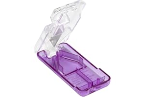 EZY DOSE Pill Cutter and Splitter with Dispenser, Safely Cuts Large, Small and Tiny Pills, Vitamins, Tablets in Half, Accurate and Easy Cutting, Stainless Steel Blade, Travel Sized, Purple, BPA Free