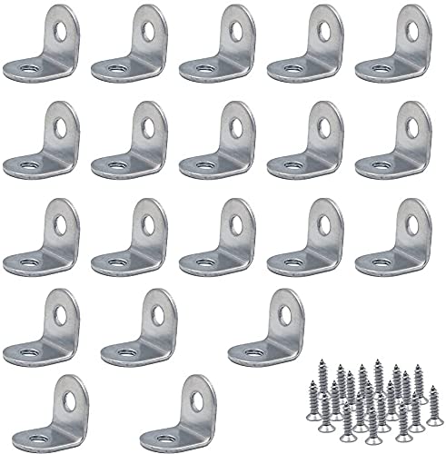 CENPEK 20 Sets Stainless Steel Corner Braces - 20x20mm Right Angle Metal Corner Brackets, 90 Degree L Shaped Fastener Brace Corner Steel Joint with 40 Pcs Screws Silver