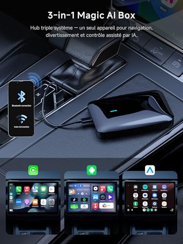 AI Box CarPlay, Android Auto Wireless CarPlay Adapter, 4G+32G, for Netflix/Youtube/TikTok, DriveChat AI, Bluetooth Lock, Split Screen, Dual Wi-Fi, Y Cable, CB4B