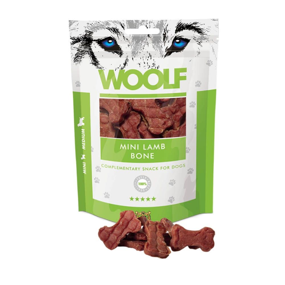 WOOLF Mini Lamb Bone - Complementary Snacks for Dogs. Dog Treats with All-Natural Ingredients and High Meat Content, Free from Artificial Additives. Suitable for Small and Medium Dogs (100g)
