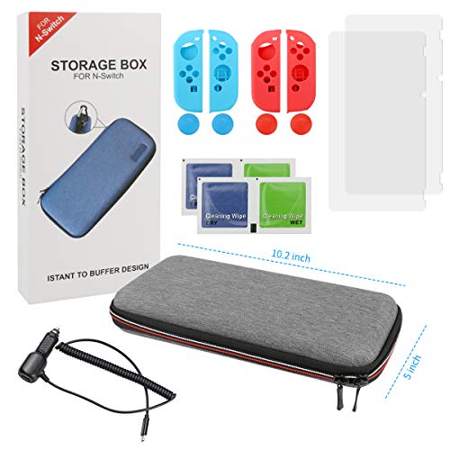 LINGSFIRE Switch Carrying Case for Nintendo Switch with Screen Protector and Car Charger, 10 Game Cartridges Protective Hard Travel Case for Switch Console Accessories