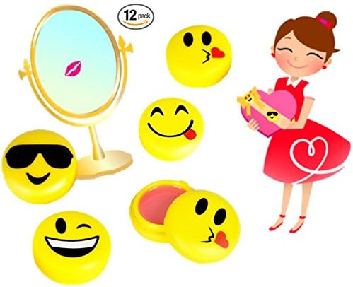 Play Kreative Emoji Lip Gloss For Kids – 12 Emoticon Girls Lip Balm - Great Birthday Party Favors