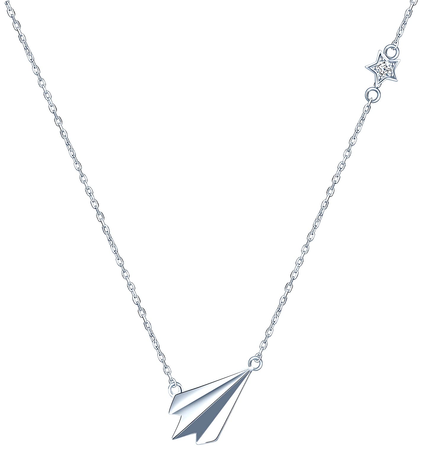 MicVivien Women Necklace Sterling Silver 925 Paper Airplane Pendant Necklace Silver Jewellery for Mum Wife Girlfriend