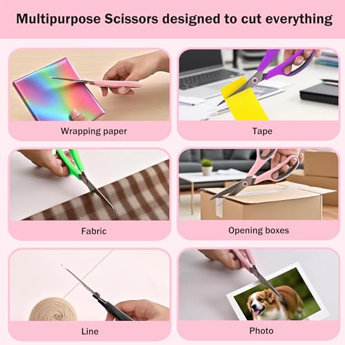 Scissors, 6 Pack 8" All Purpose Stainless Stee Scissor for Everyday Use | Comfort-Grip Sharp Scissor for Office School Classroom Craft Sewing Supplies, High/Middle Student Teacher, Right/Left Handle