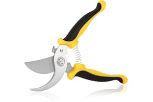 LETGOALL Garden Pruning Shears, 7.5" Professional Gardening Scissors, SK-5 Stainless Steel Blade Tree Secateurs, Manual Pruner for Plants, Gardening, Trimming, Garden Tools (Yellow)