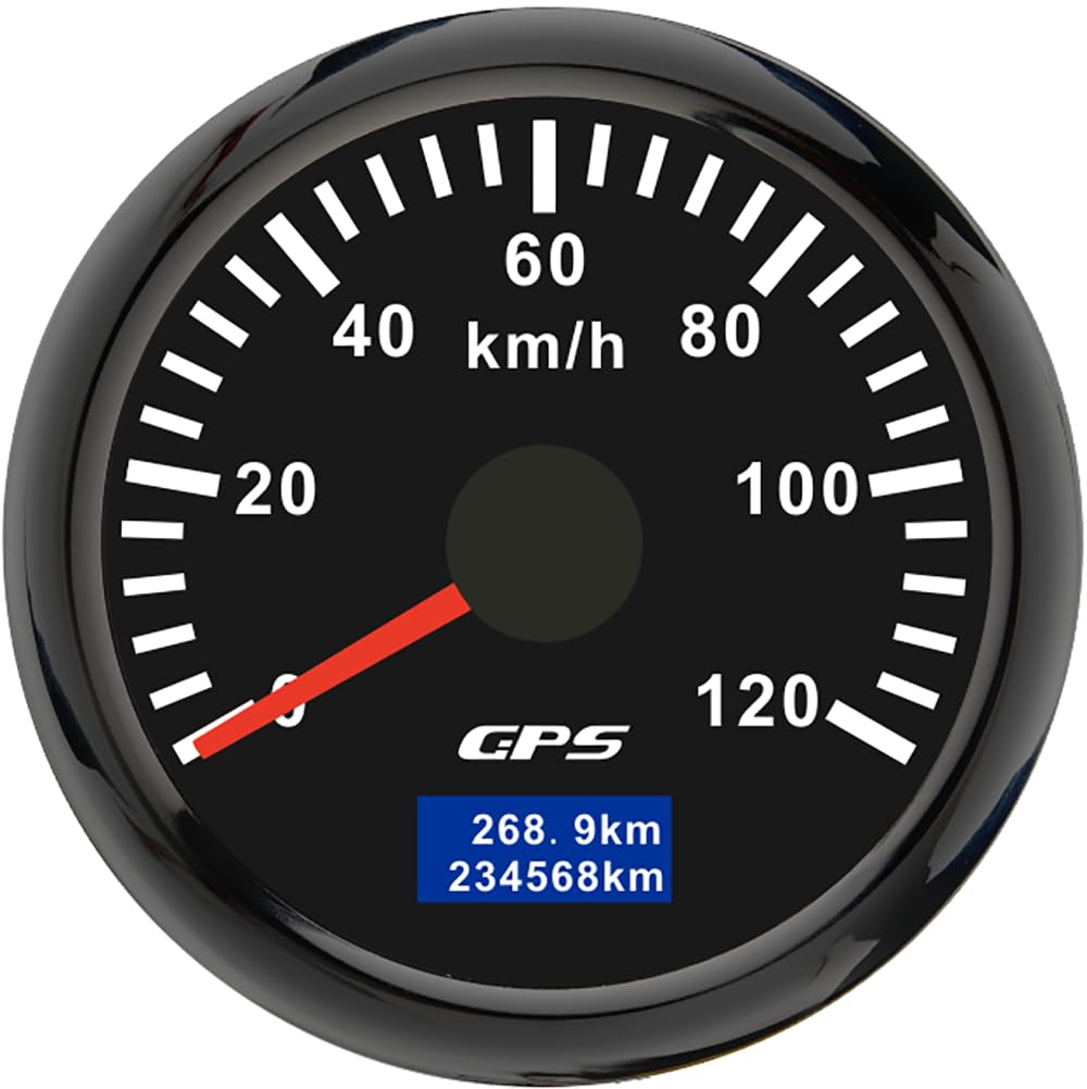 52 mm GPS-Tacho, 7 Farben Hintergrundbeleuchtung 120 km/h Kilometerzähler Geschwindigkeitsmesser für Motorrad, Marine, Boot, Auto, LKW mit GPS-Antenne