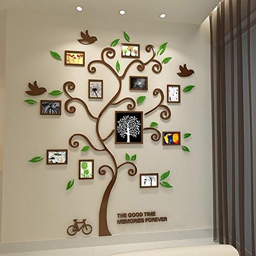Tree Family Hope Tree of Life Brown 3D Wall Decals Photo Frame Acrylic Decorative Wall Sticker Wall Art, 57 x 69 inch (Coffee)