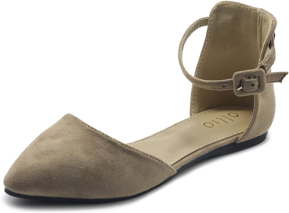 Ollio Women's Shoes Faux Suede Ankle Straps D'Orsay Pointed Toe Ballet Flats