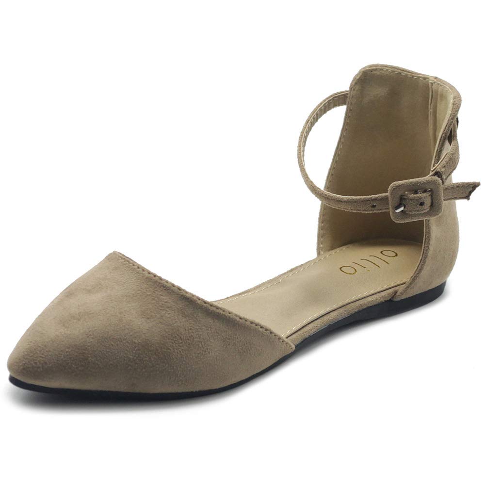 Ollio Women's Shoes Faux Suede Ankle Straps D'Orsay Pointed Toe Ballet Flats