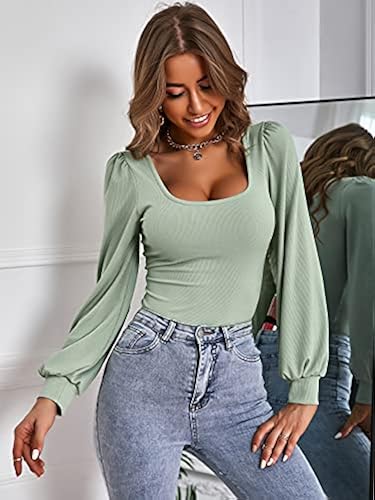 SheIn Women's Long Sleeve Scoop Neck Ruffle Trim Top Blouse