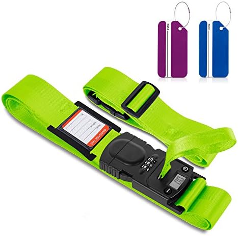 Cross Luggage Straps, GoingMen Adjustable Suitcase Belts with Luggage Scale & Password Lock Clip - Extra Gift 2 Luggage Tags - Green