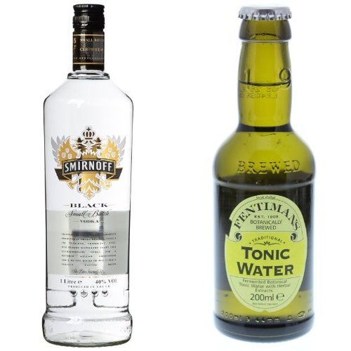Smirnoff Black Label Vodka (1 x 1 l) mit Fentimans Tonic Water, 12er Pack (12 x 200 ml)