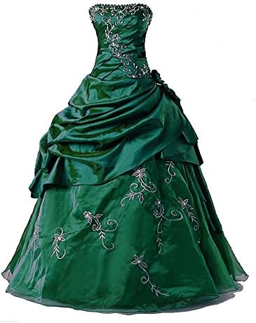 Vantexi Women's Silver Embroidery Beaded Princess Evening Ball Gown