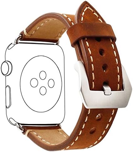 Smart Watch Band 42mm, [Upgraded Version] Viodo iWatch Strap Premium Vintage Crazy Horse Genuine Leather Replacement Watchband with Stainless Metal Clasp for All Apple Watch Sport Edition (Brown)