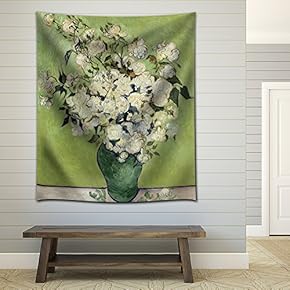 "Irises and Roses by Vincent Van Gogh - Fabric Tapestry, Home Decor - 51x60 inches