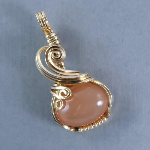 Peach Genuine Moonstone 14k Gold Filled Wire Wrapped Pendant