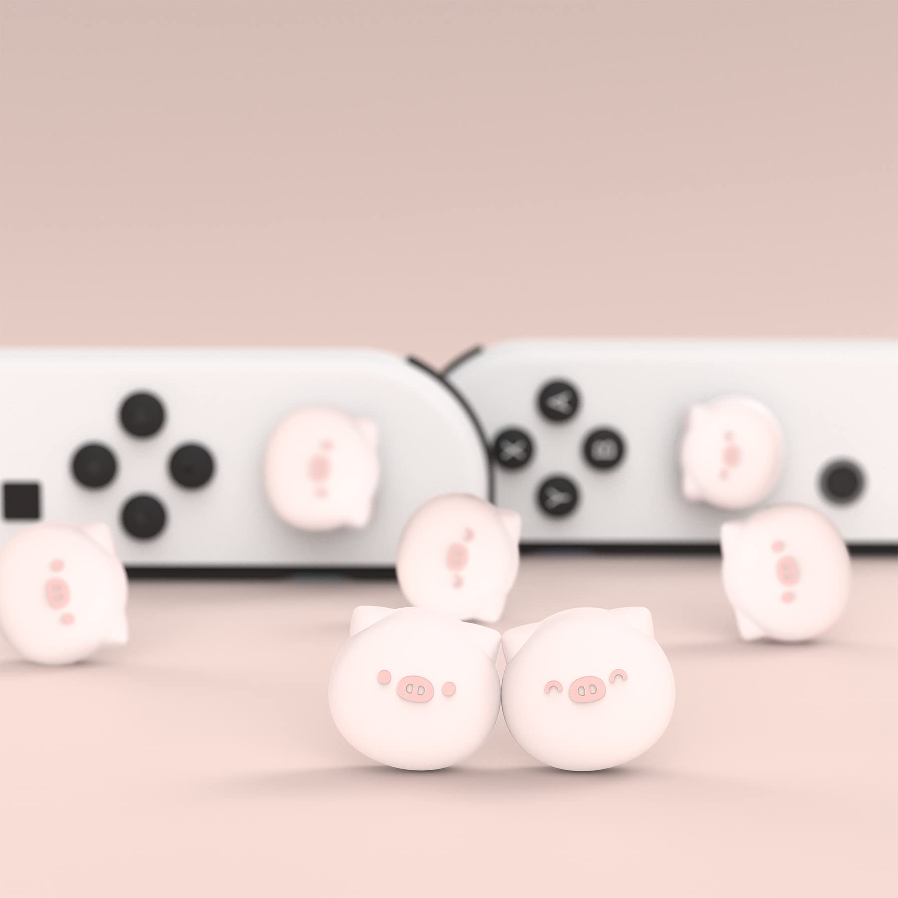 PlayVital Chubby Piggy Joystick Caps for Nintendo Switch, Thumbstick Caps for Switch Lite, Analog Cover for Switch OLED Joycon Thumb Grip Caps for Switch & Switch Lite & Switch OLED - Millennial Pink