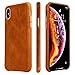 TOOVREN Protective Phone Xs Max Case Genuine Leather Ultra Slim Vintage Designer Shell Back Cover for Apple Phone Xs Max 6.5’’ (2018) Brown