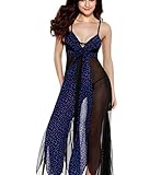 Eternatastic Women's Lace Mesh Leopard Nightgown Long Skirt Blue M Size