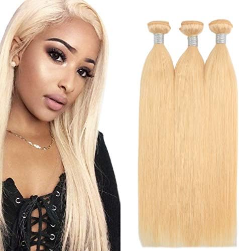 613 Blonde Human Hair Bundles with Frontal 9A Brazilian straight hair 3 bundles with closure Hair Extensions Human Hair Bundles Double Weft Brazilian Hair Bundles (30" 30" 30")