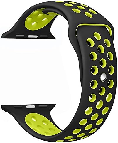 Yearscase Apple Watch Band 42MM, Soft Silicone Replacement Band for Apple Watch Series 3, Series 2, Series 1, Sport , Edition, S/M Size - Black / Volt Yellow