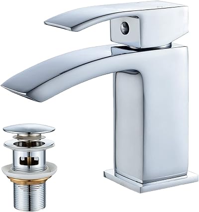 Luckyhome Basin Taps Waterfall Mono Mixer Chrome with Waste