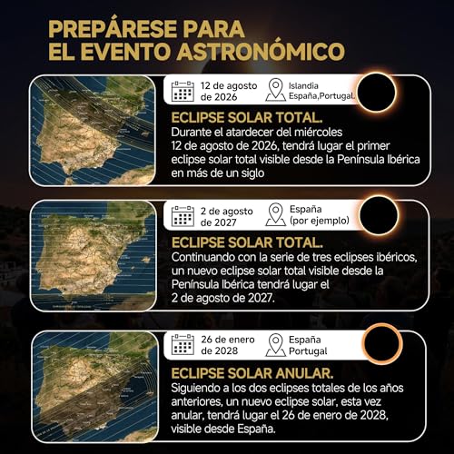 Paquete de 3/5/10/25 Gafas Eclipse Solar Homologadas ISO 12312-2 & Certificación CE - Seguras para la observación directa - Gafas para ver eclipses solares - AAS Lista - Eclipse total 2026